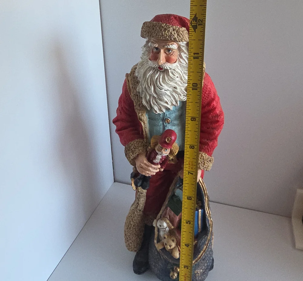 Vintage 1990 Jaimy Sculpted Resin Santa Figurine with Nutcracker & Toy Bag 12